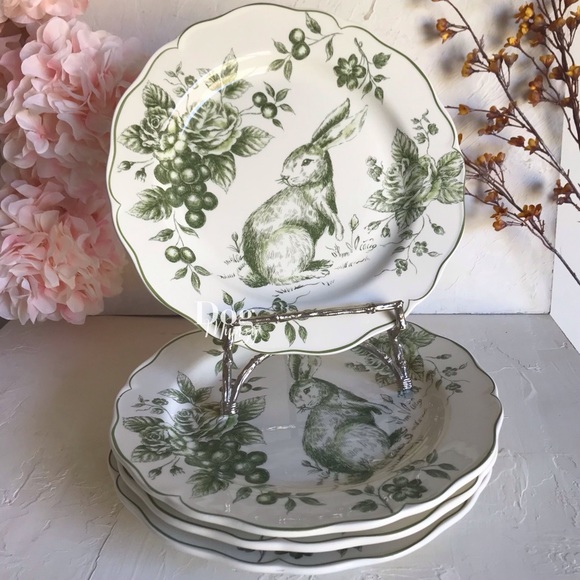 maxcera Dining Spring Green Toile Lettuce Edge Easter Rabbit Dinner Plates Set Poshmark